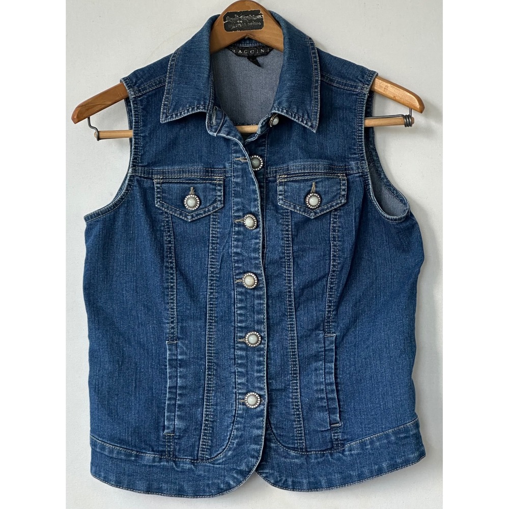 Baccini Denim Vest Pearl Button Western Womens Small Blue Excellent